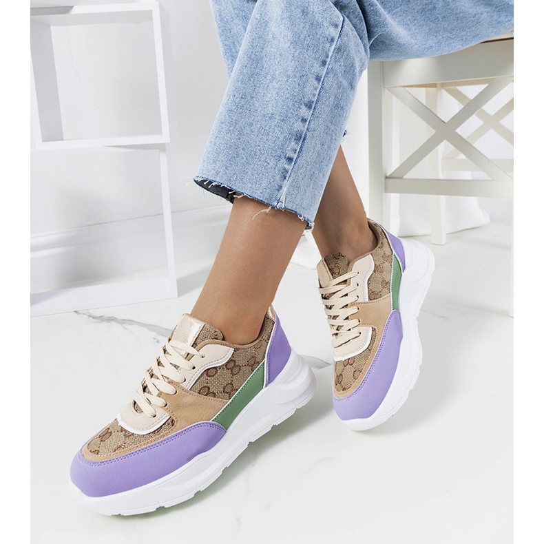 Sapatilhas de mulher Elyne bege e roxo 1