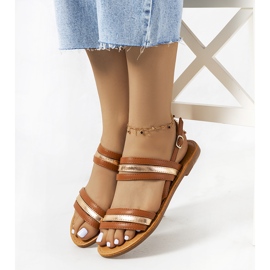 Sandálias femininas marrom Hibbins dourado 1