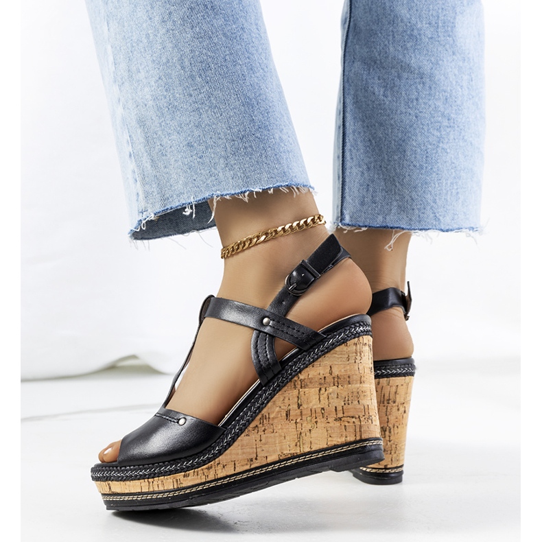 Sandália de cunha preta Alannah preto 1