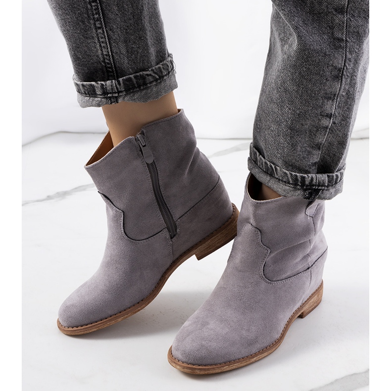 Botas cinzentas em um salto de cunha Hunjet interno cinza 2