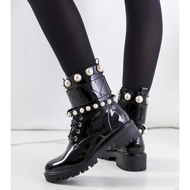 Botas pretas com pérolas Bredon preto 1