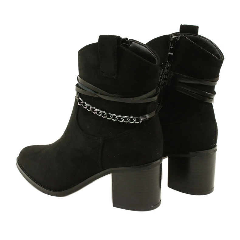 M.Daszyński Botas de camurça feminina isoladas com cadeia preta preto 4