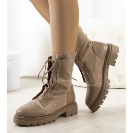 Botas marrons com cabedal Asela flexível bege 1