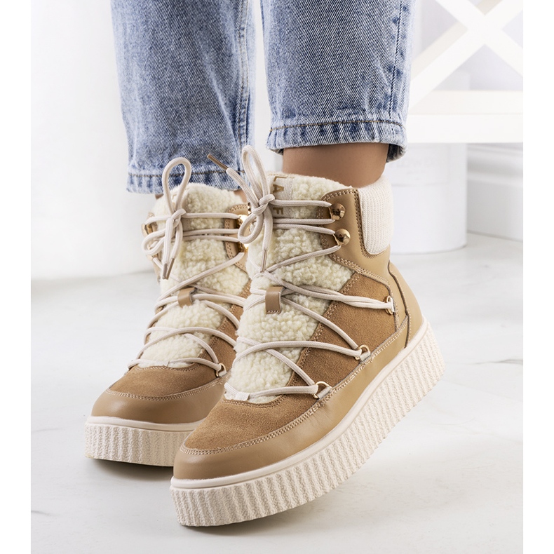 PA1 Botas de neve de mulher castanhas, Laursen bege crua 1 PA1 Botas de neve de mulher castanhas, Laursen bege crua 1