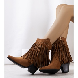 PA1 Botas de cowboy camel com franjas Zanco castanho 1