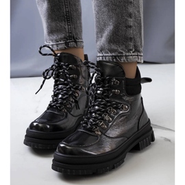 Botas Prepo de couro envernizado cinza preto 1