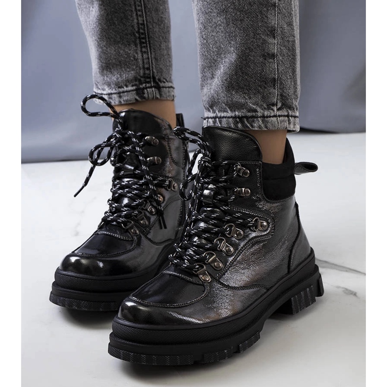 Botas Prepo de couro envernizado cinza preto 1