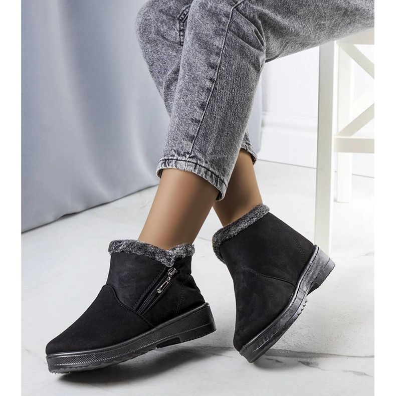Botas de neve isolantes pretas com pelo de Wren preto 1 Botas de neve isolantes pretas com pelo de Wren preto 1