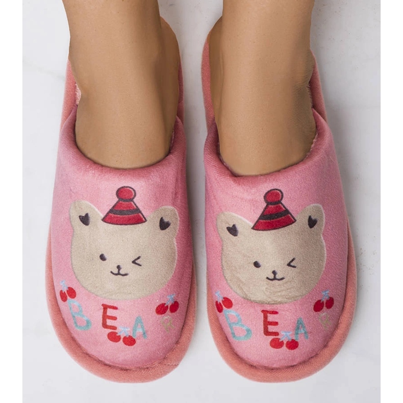 Chinelos macios rosa de urso 1 Chinelos macios rosa de urso 1