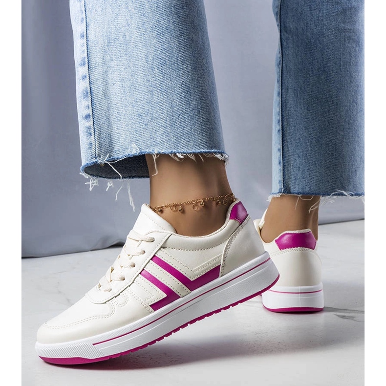 Tênis creme com detalhes rosa Olympia bege 1