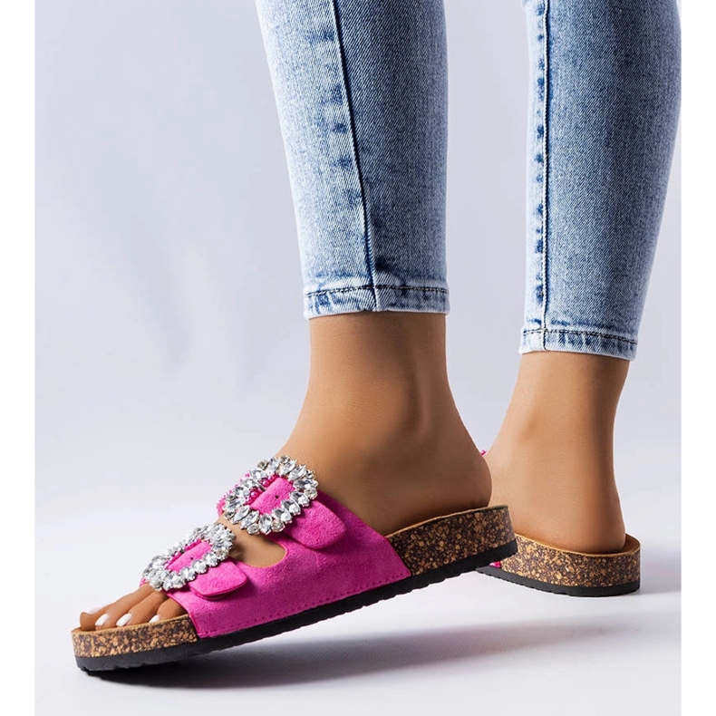 Slides rosa decorados com strass Racine 1 Slides rosa decorados com strass Racine 1