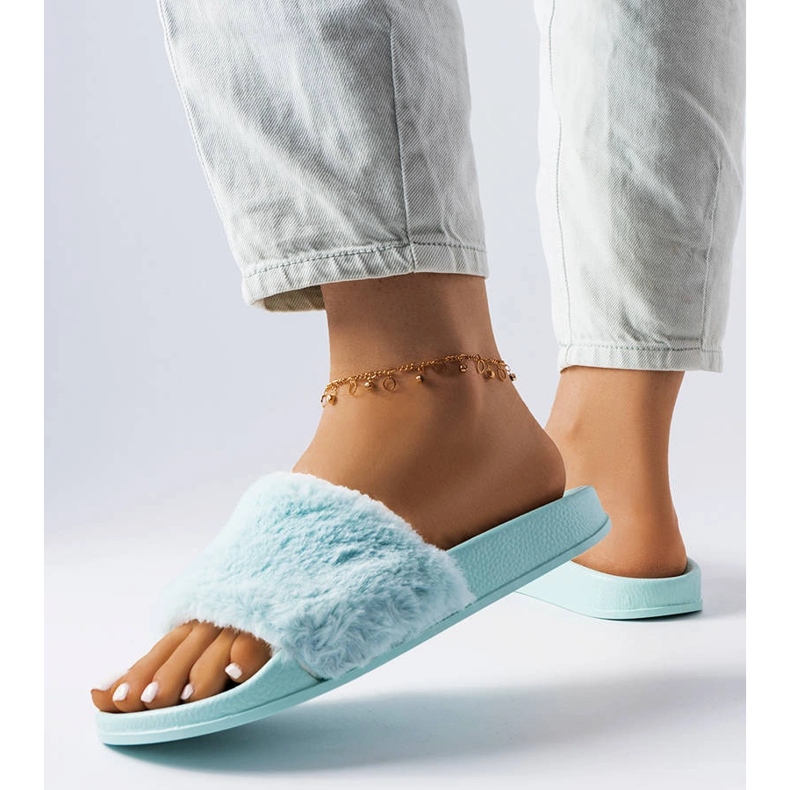 Chinelos azuis com pelo de Raffaele azul 1