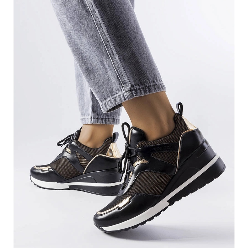 Venezia Tênis plataforma preto e dourado Vincez 1