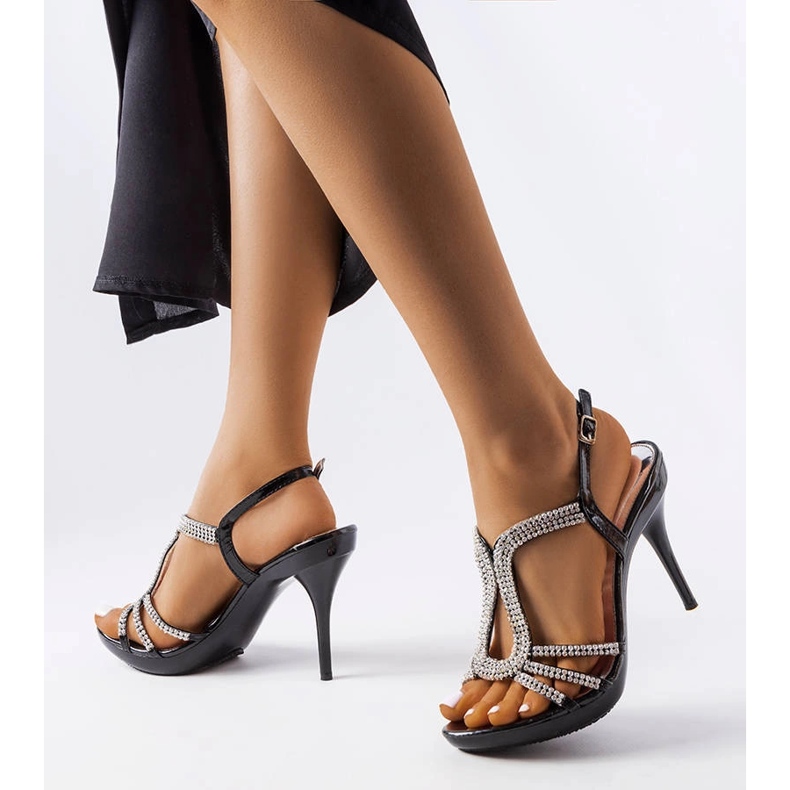 Sandália preta de salto alto com strass, Rafe. preto 1