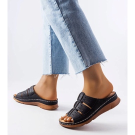 Sliders de cunha pretos de jersey 1