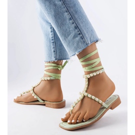 Sandália verde com pérolas Graystone 1