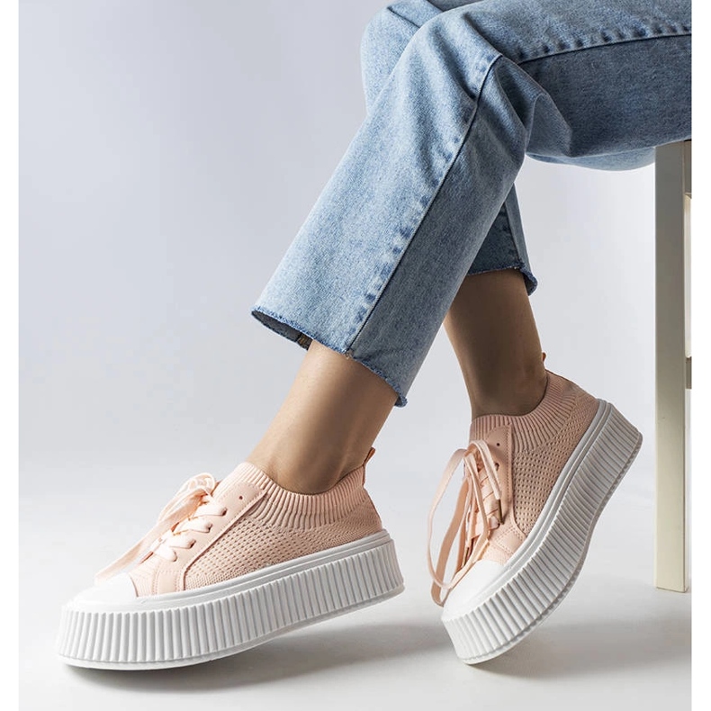 Tênis de tecido rosa na plataforma Mallus 1