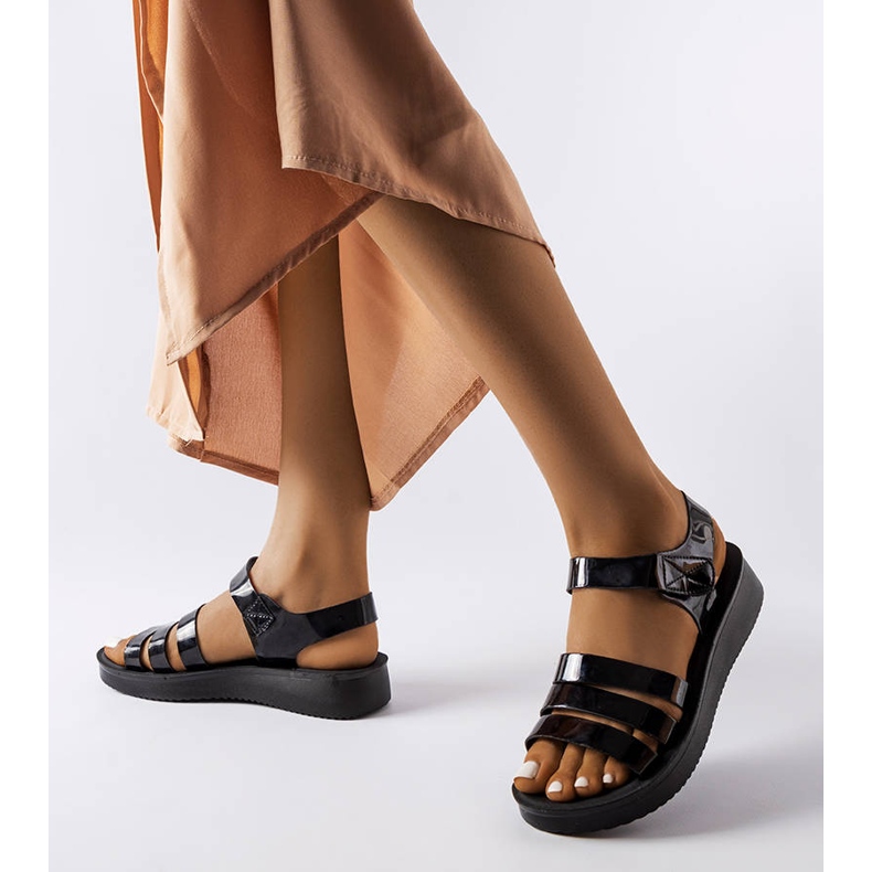 Sandália de cunha preta laqueada, Covillon preto 2