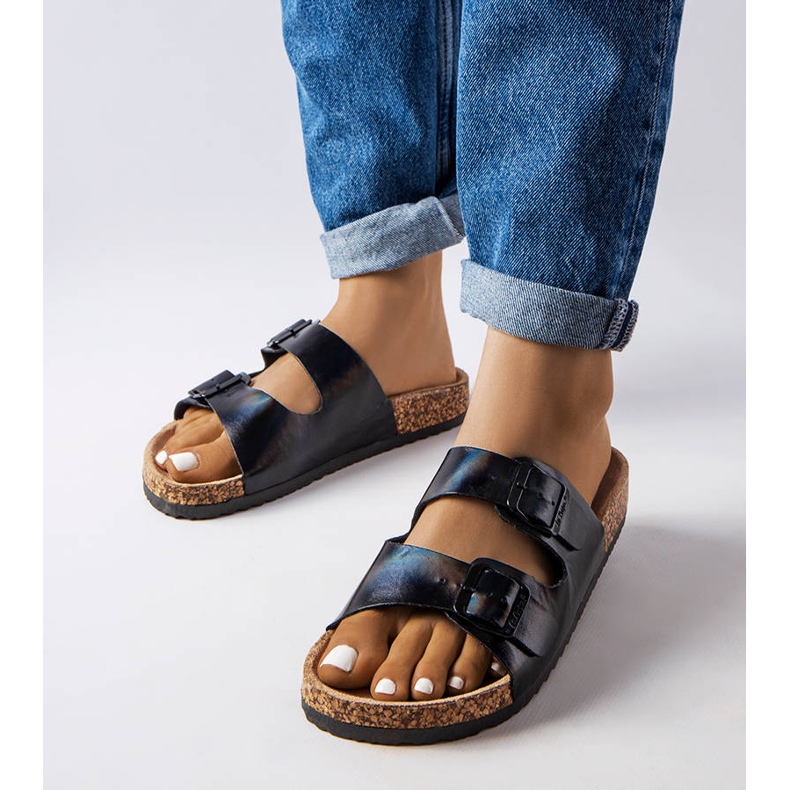 Sliders de cortiça preta com fivelas de Lee Cooper LCW-22-35-1154L preto 1