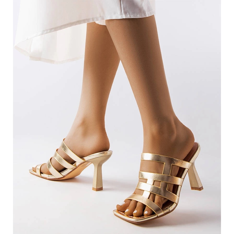 Chinelos de ouro em um alfinete dourado 1