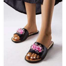 Goodin Chinelos pretos com cristais 1 Goodin Chinelos pretos com cristais 1