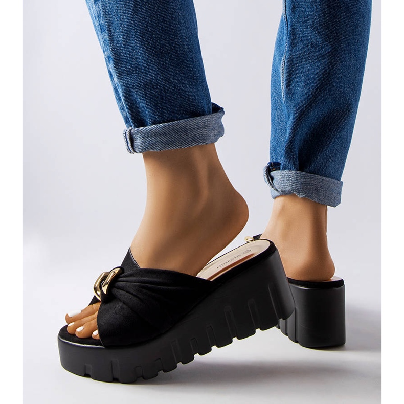 Goodin Chinelos de cunha de mulher Laura pretos 2