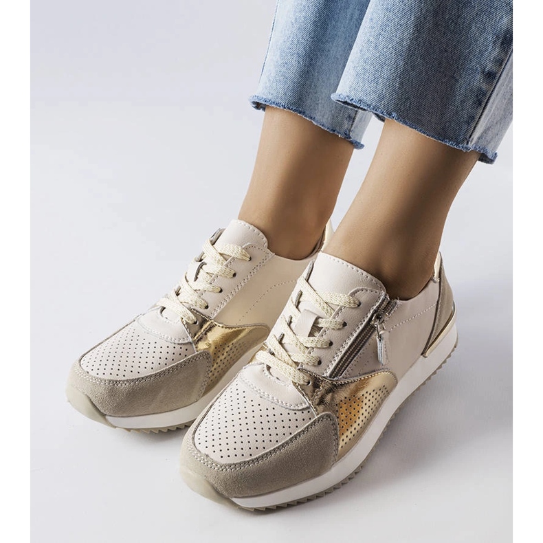 Goodin Sapatos de couro bege vazados da Galileo 1