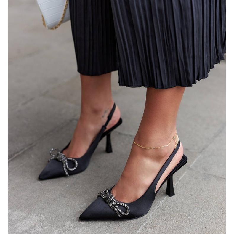 Sandália salto alto preto com laço Didier 2