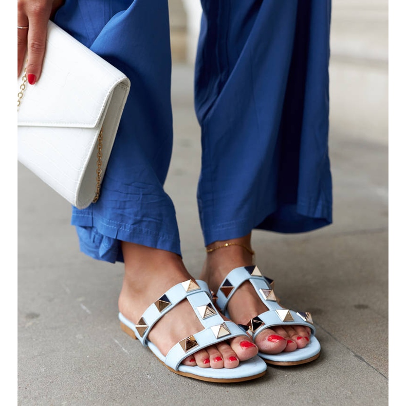 Mules azuis com tachas da Mazzi azul 1 Mules azuis com tachas da Mazzi azul 1