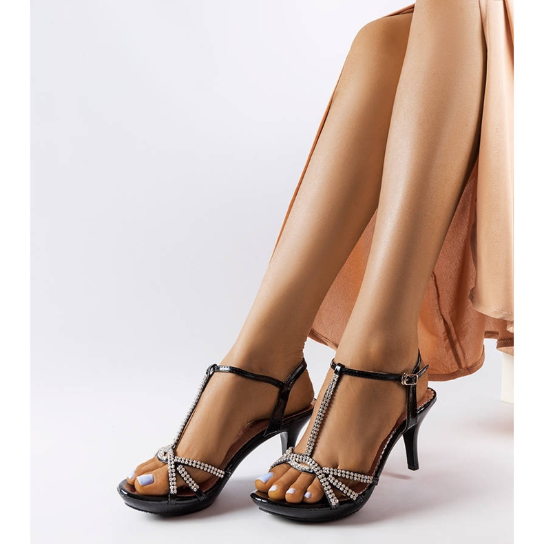 Sandália preta em pin com zircônias cúbicas Franc preto 1 Sandália preta em pin com zircônias cúbicas Franc preto 1