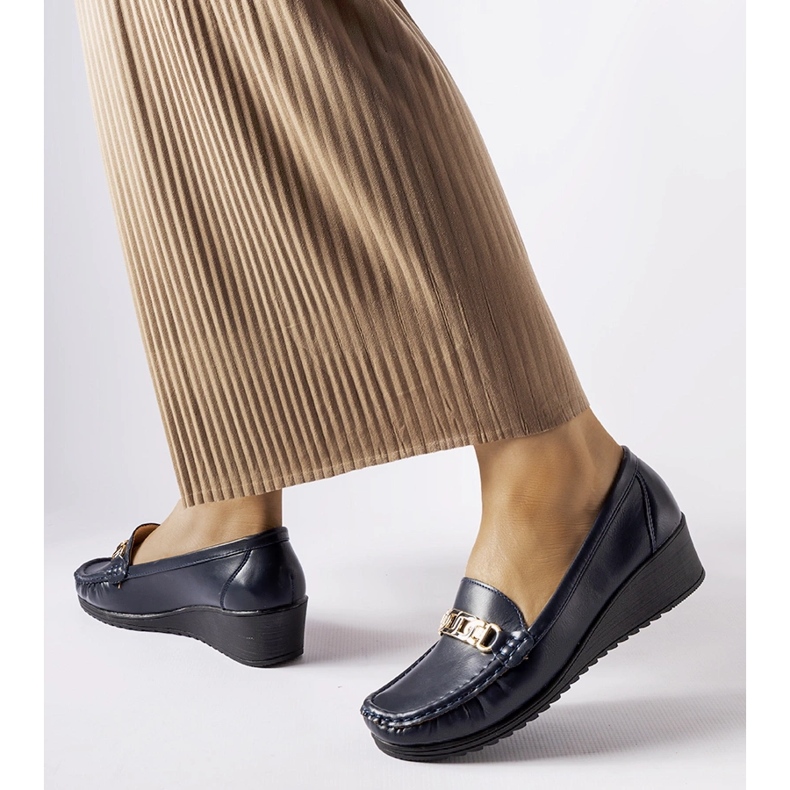 Mocassins azul marinho com cunha de fivela da Lerino 1 Mocassins azul marinho com cunha de fivela da Lerino 1