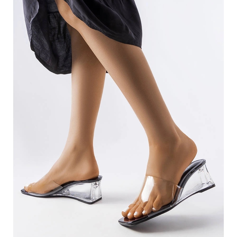 Sliders de cunha transparentes pretos da Wyatt incolor 1