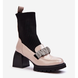 Botas Femininas Com Meia Salto Alto Bege S.Barski MR870-41 1