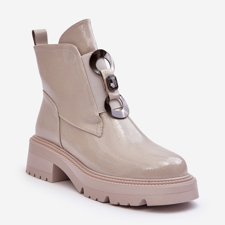Botas femininas envernizadas com decoração bege S.Barski MR870-53 1