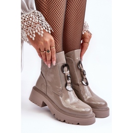 Botas femininas envernizadas com decoração bege S.Barski MR870-53 2
