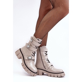 Botas de trabalho femininas envernizadas cinza claro S.Barski MR870-61 2