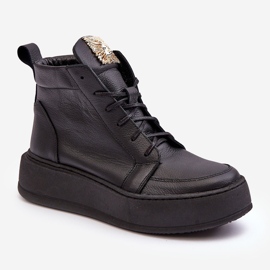 Botins com cadarço e decoração de couro, Preto Nicole 2833 1
