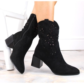 Botas de cowboy femininas com aberturas, sem isolamento, pretas Jezzi ASA217-4 preto 1