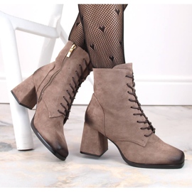 Botins femininos de camurça com atacadores e zíper, marrom Potocki SZ12185 1