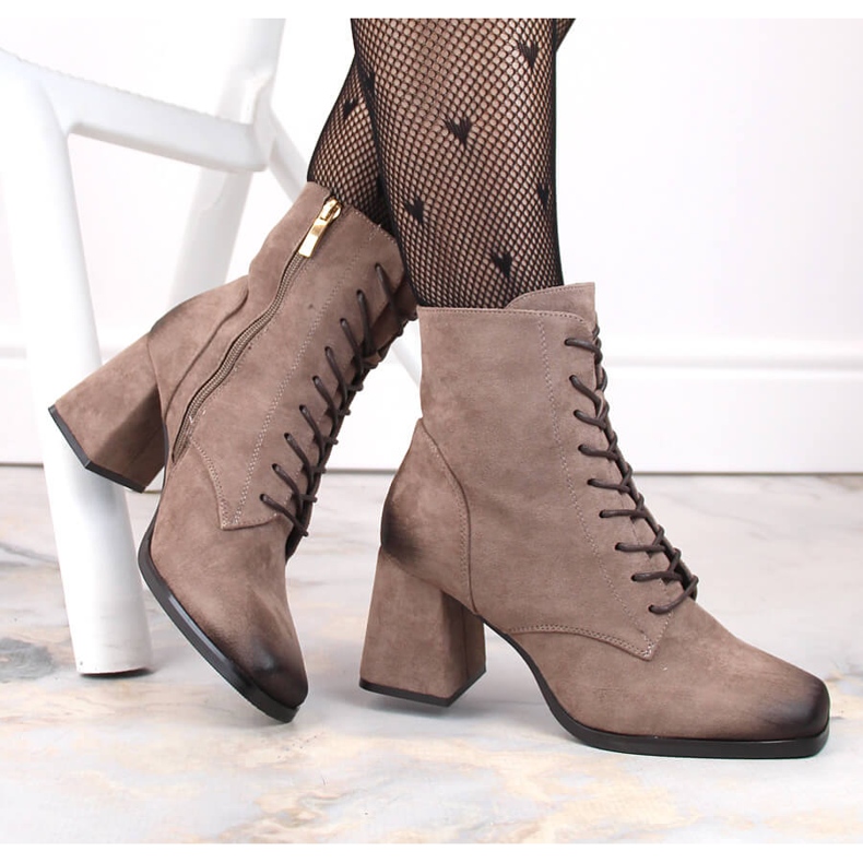 Botins femininos de camurça com atacadores e zíper, marrom Potocki SZ12185 castanho 1