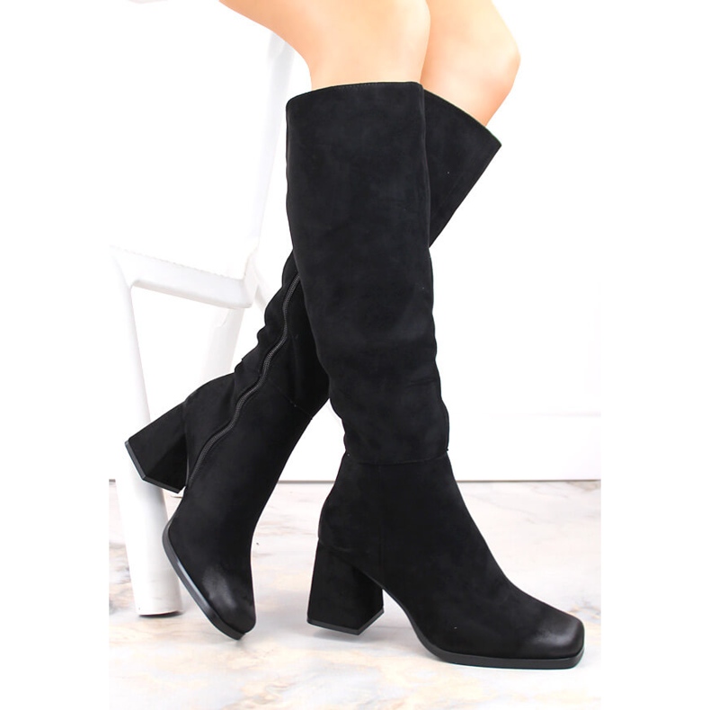 Camurça feminina, botas isoladas de salto alto, pretas Potocki SZ12254 preto 1