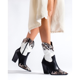 Botas de cowboy Shelovet femininas em preto e branco 1