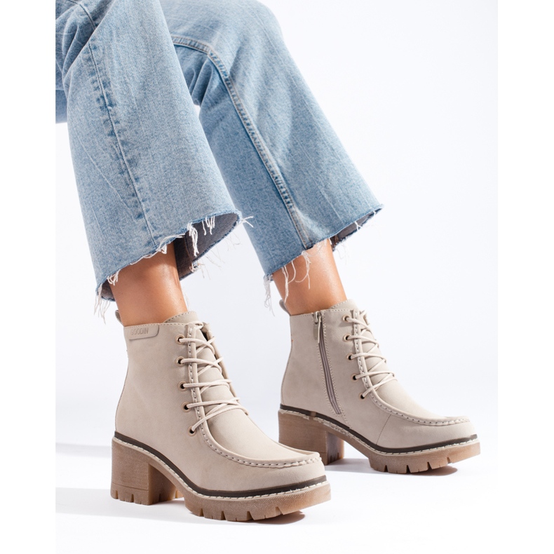 Goodin Botins bege com cadarço e salto alto, Shelovet 1