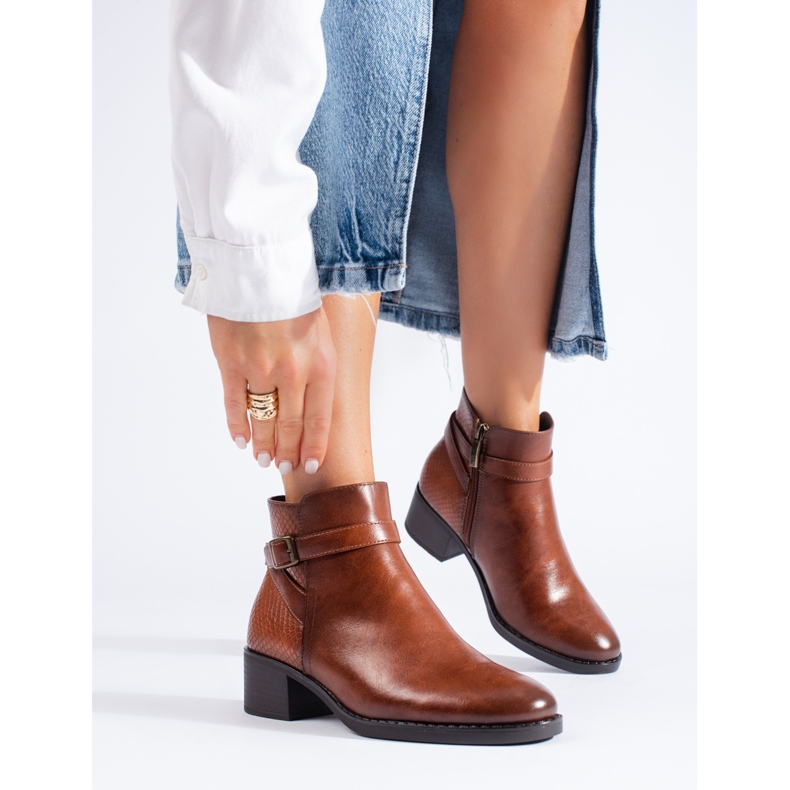 W. Potocki Botins femininos Potocki pretos de salto alto marrom 1