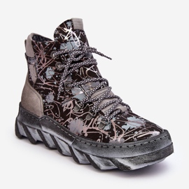 Botins quentes femininos de couro Maciejka 06146-03 cinza preto 1