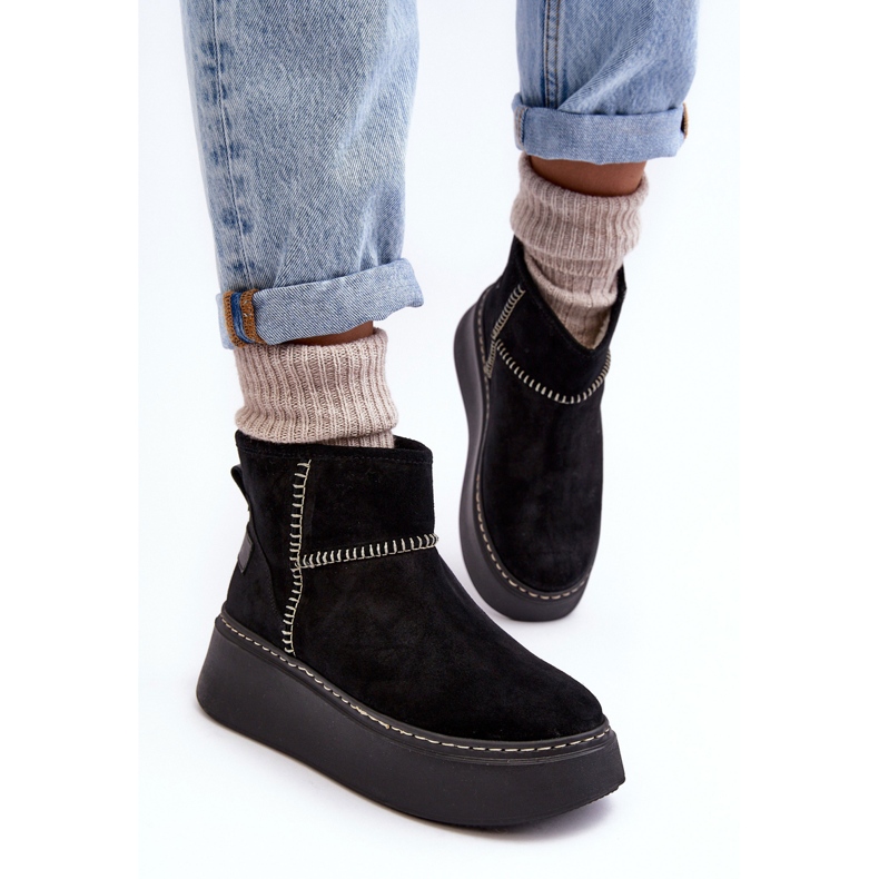 Botas femininas de camurça para neve Maciejka 06257-01 pretas preto 1