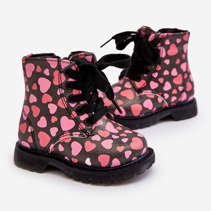 Botins infantis isolados com zíper, Dolida Preto e Rosa 1