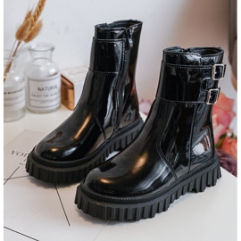 Botins infantis de couro envernizado com fivelas, Preto Chloraia 1