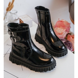 Botins infantis de couro envernizado com fivelas, Preto Chloraia 2