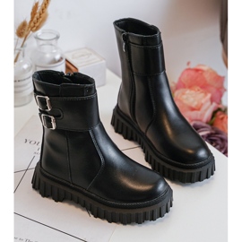 Botas infantis de couro com fivelas pretas Chloraia preto 2